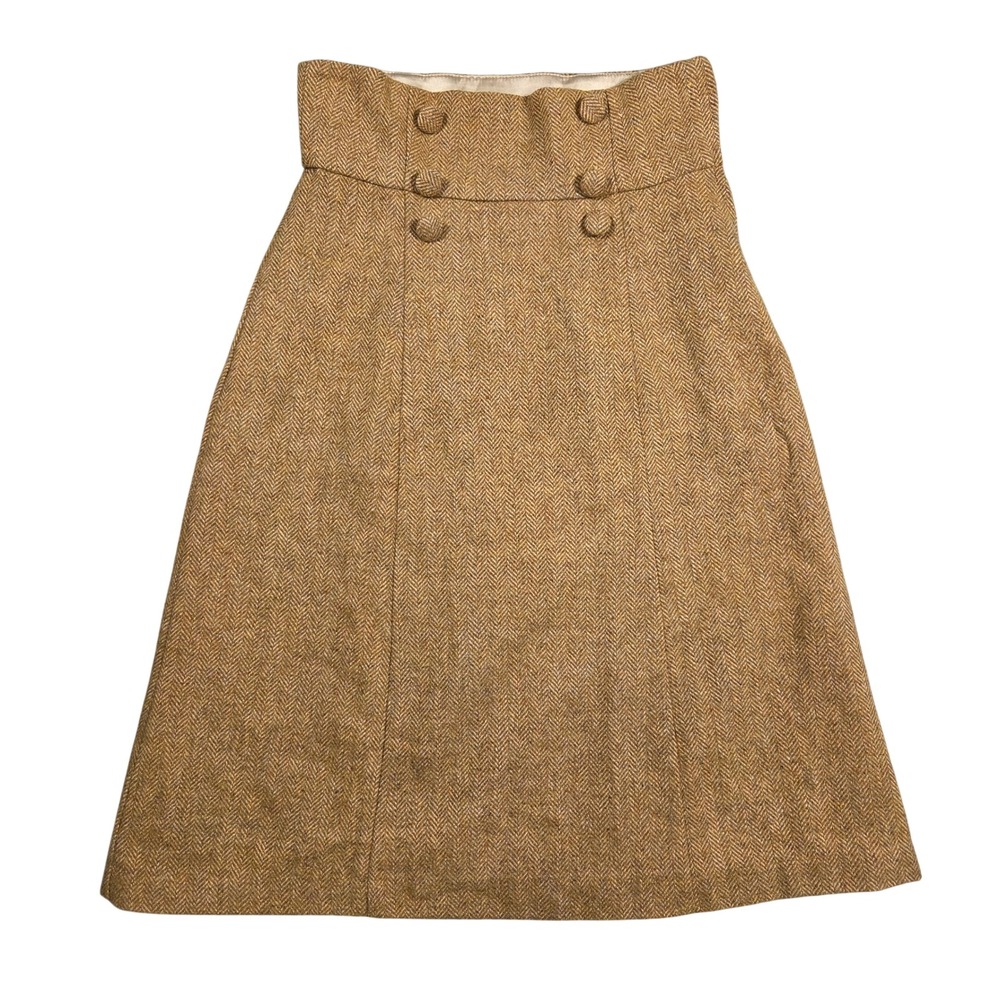 ModCloth Herringbone‎ Tweed Wool Blend A Line Midi Skirt Size 2 Academia Retro